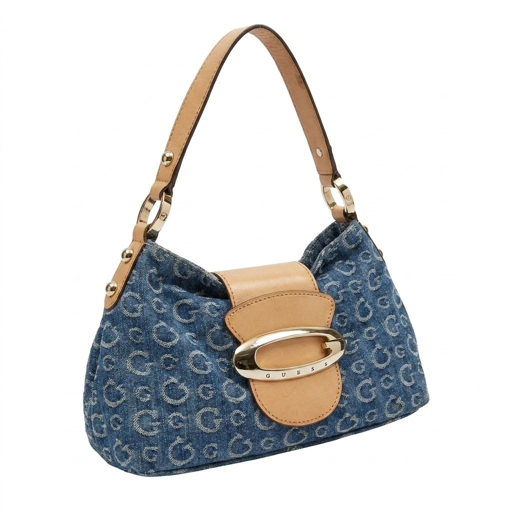 Guess Handtasche Y2K Blau Beige Damen Baumwolle – Vorderansicht