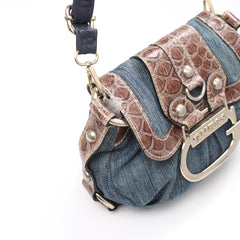 Guess Handtasche Y2K Blau Braun Damen Baumwolle Kunstleder – Nahaufnahme-2