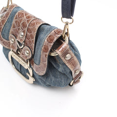 Guess Handtasche Y2K Blau Braun Damen Baumwolle Kunstleder – Nahaufnahme-3