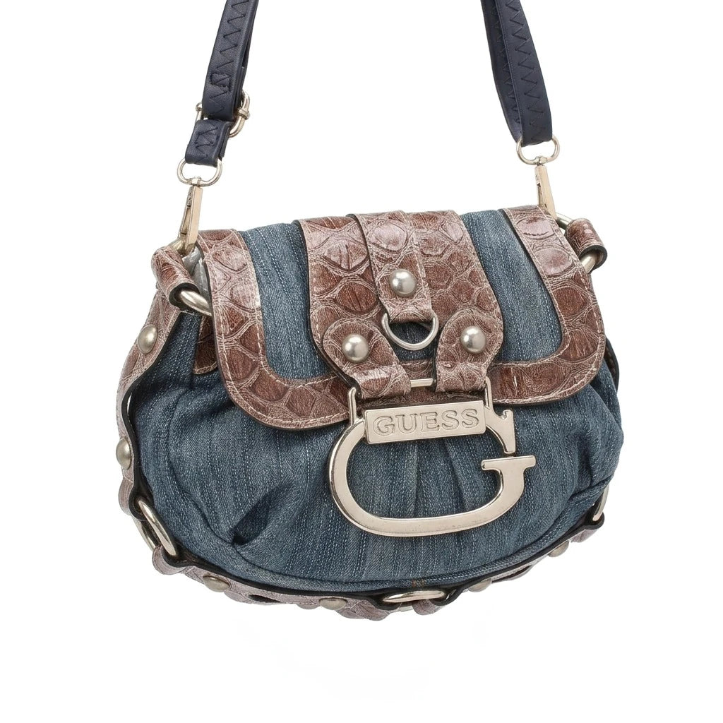 Guess Handtasche Y2K Blau Braun Damen Baumwolle Kunstleder – Vorderansicht