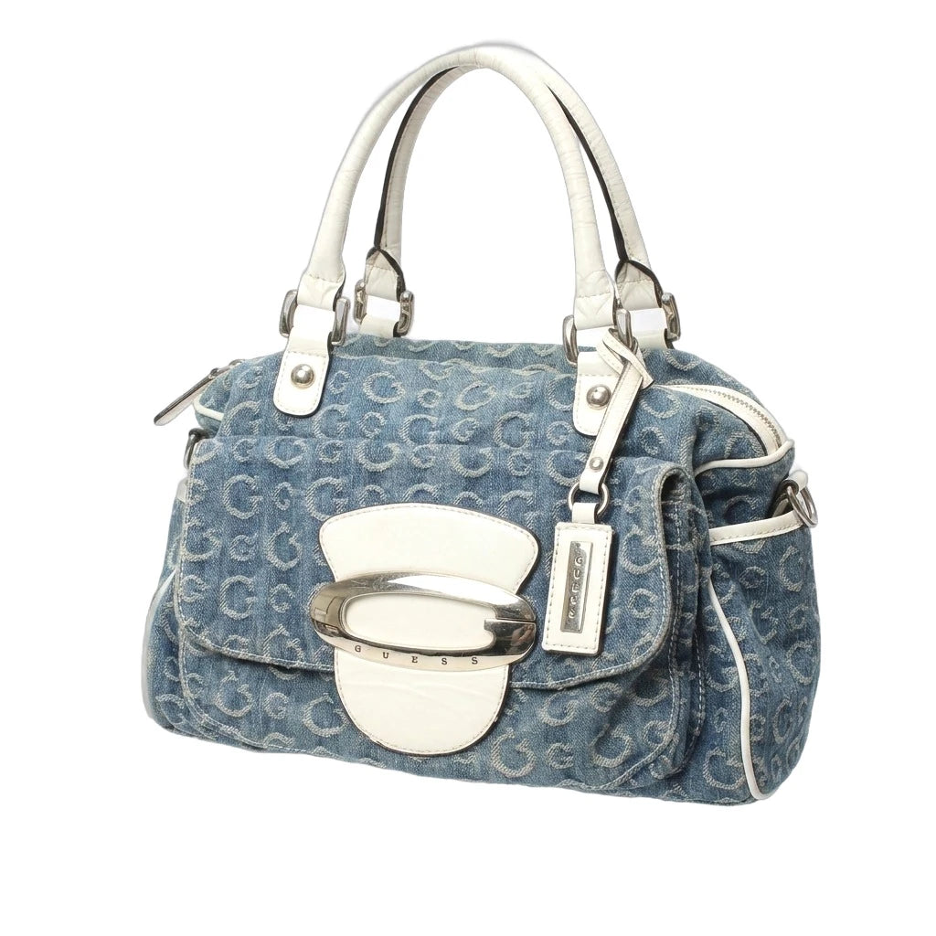Guess Handtasche Y2K Blau Weiß Damen Baumwolle PVC – Vorderansicht