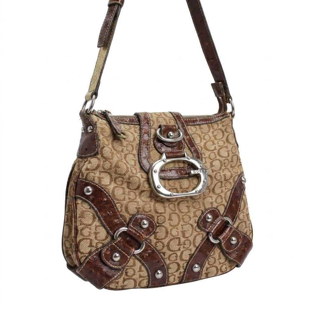 Guess Handtasche Y2K Braun Beige Damen Baumwolle – Vorderansicht