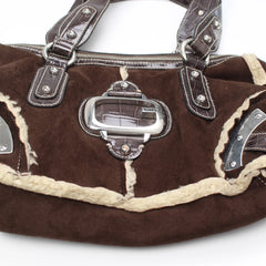 Guess Handtasche Y2K Braun Creme Damen Kunstleder, Baumwolle – Nahaufnahme-1