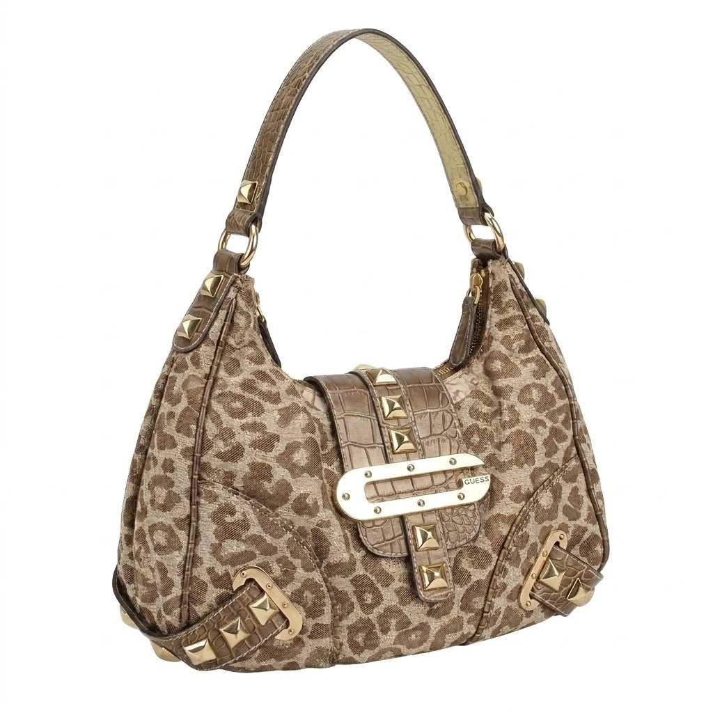 Guess Handtasche Y2K Gold Braun Damen Baumwolle Kunstleder – Vorderansicht