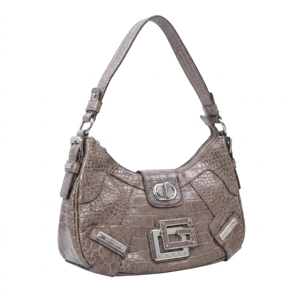 Guess Handtasche Y2K Grau Braun Damen Kunstleder – Vorderansicht