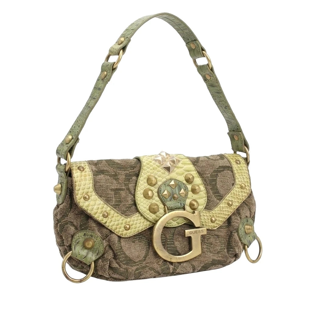 Guess Handtasche Y2K Khaki Braun Damen Baumwolle PVC – Vorderansicht