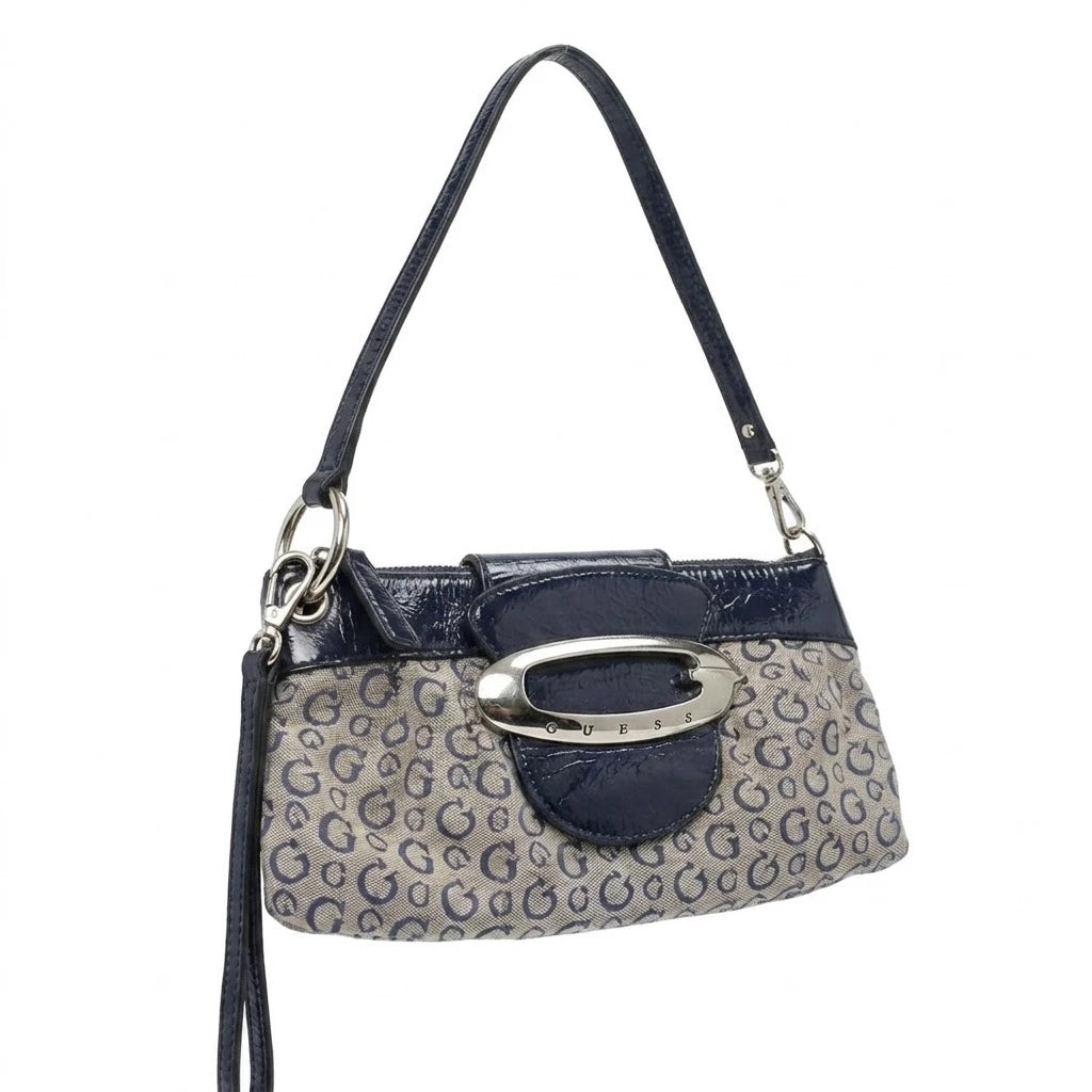 Guess Handtasche Y2K Marineblau Beige Damen Baumwolle Kunstleder – Vorderansicht