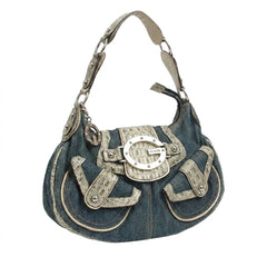 Guess Handtasche Y2K Marineblau Creme Damen Baumwolle – Vorderansicht