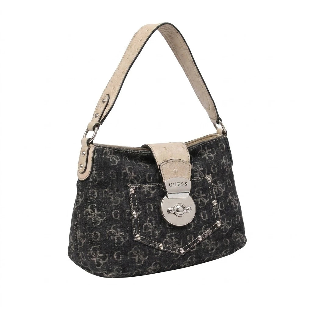 Guess Handtasche Y2K Schwarz Beige Damen Baumwolle – Vorderansicht
