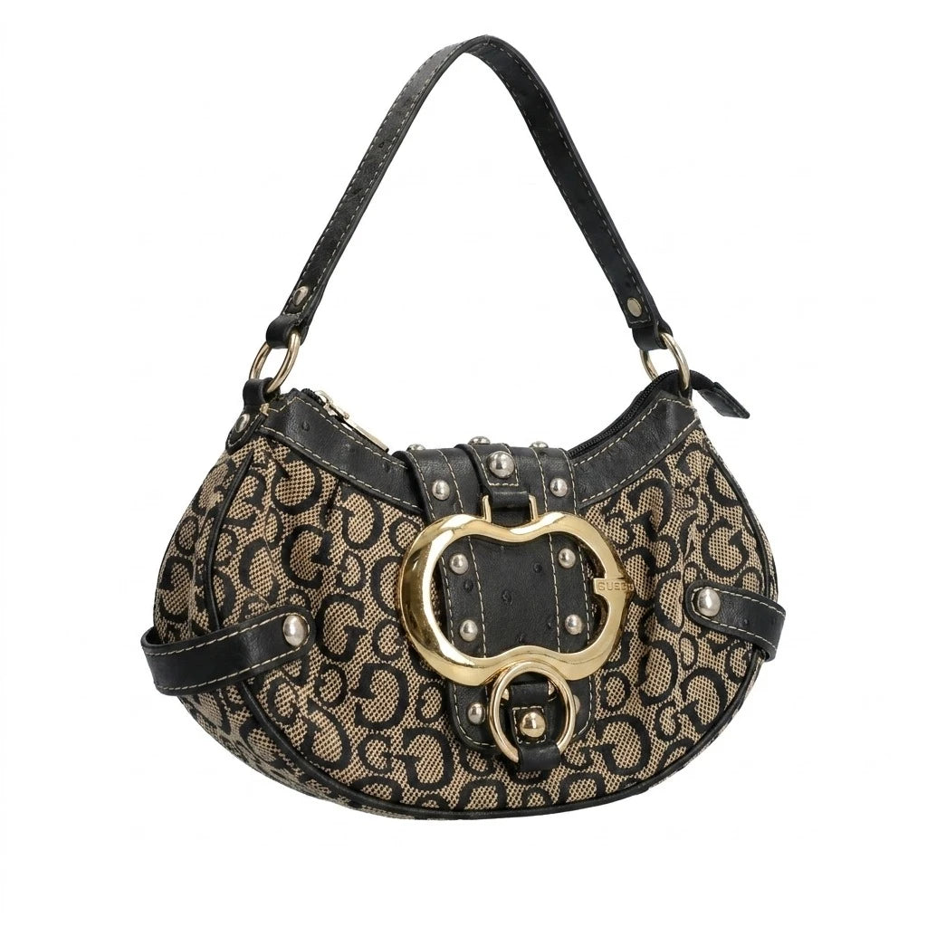 Guess Handtasche Y2K Schwarz Beige Damen Baumwolle – Vorderansicht
