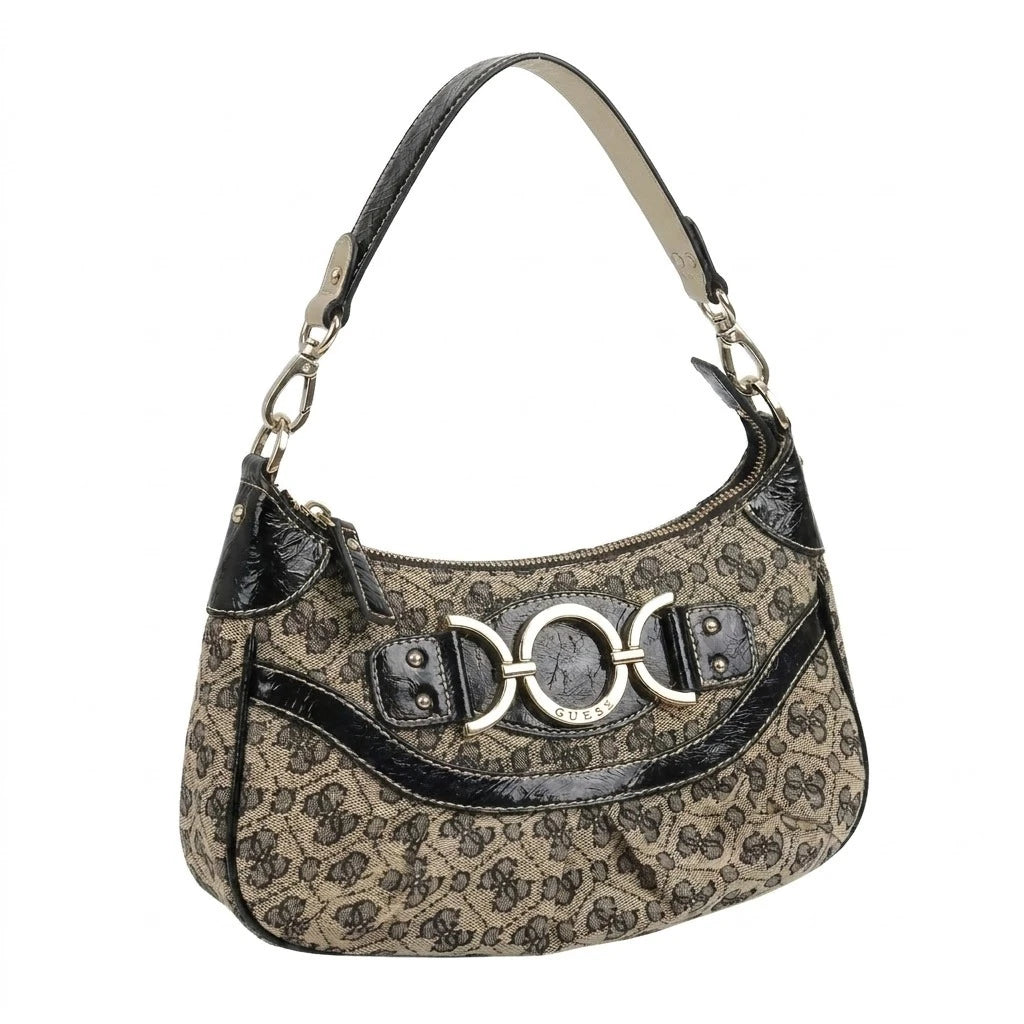 Guess Handtasche Y2K Schwarz Beige Damen Polyester, Lackleder – Vorderansicht