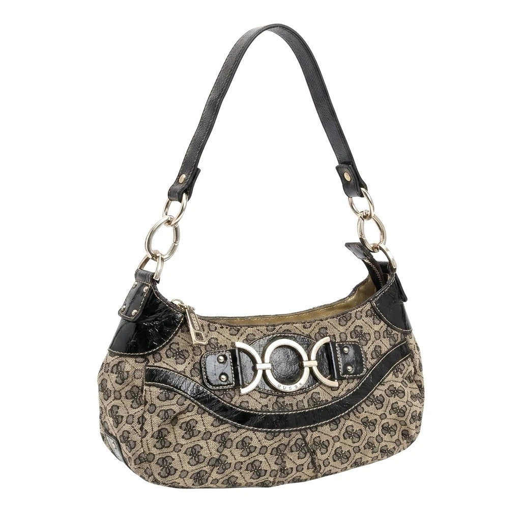 Guess Handtasche Y2K Schwarz Beige Damen Baumwolle Kunstleder – Vorderansicht