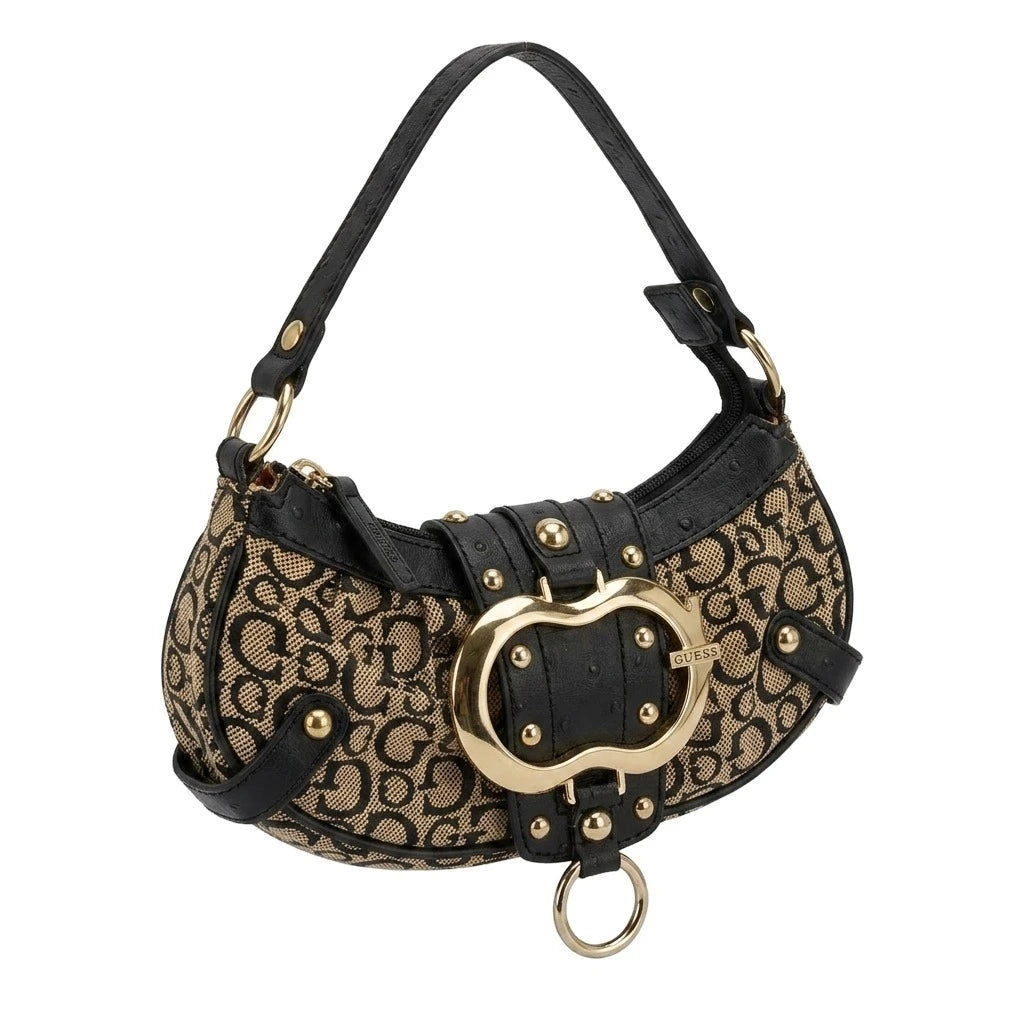 Guess Handtasche Y2K Schwarz Beige Damen Baumwolle Kunstleder – Vorderansicht