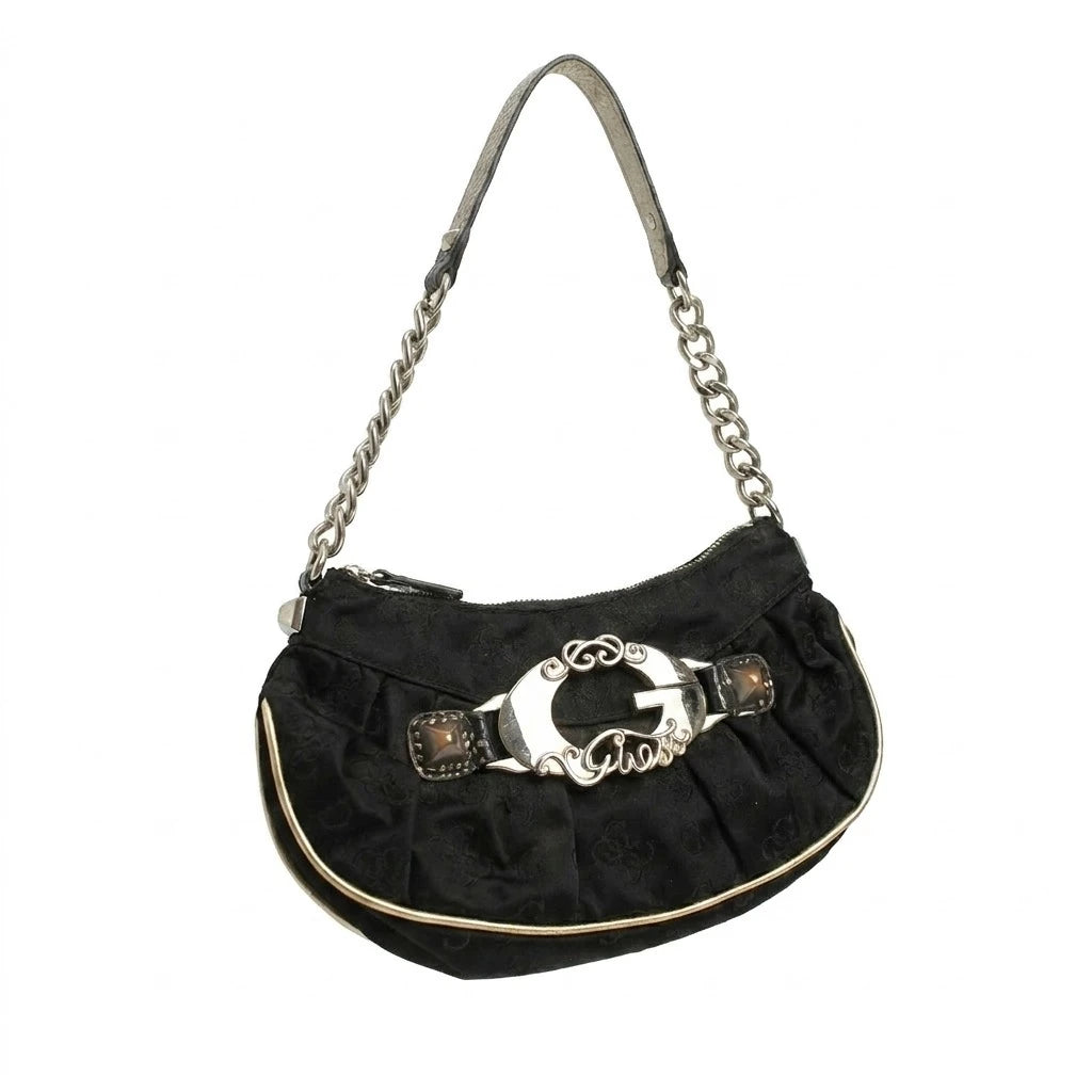 Guess Handtasche Y2K Schwarz Gold Damen Polyester – Vorderansicht