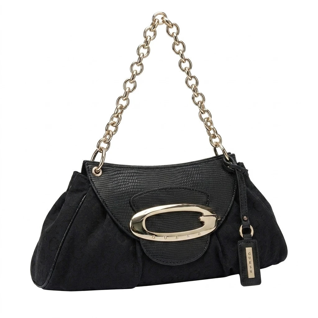 Guess Handtasche Y2K Schwarz Gold Damen Baumwolle, Kunstleder – Vorderansicht