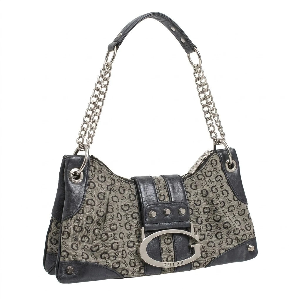 Guess Handtasche Y2K Schwarz Grau Damen Baumwolle, Kunstleder – Vorderansicht