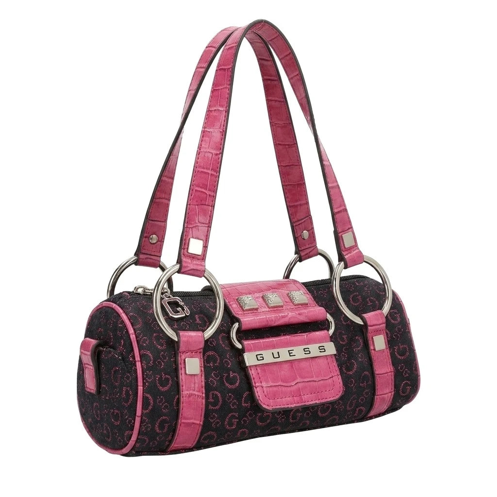 Guess Handtasche Y2K Schwarz Pink Damen Baumwolle PVC – Vorderansicht