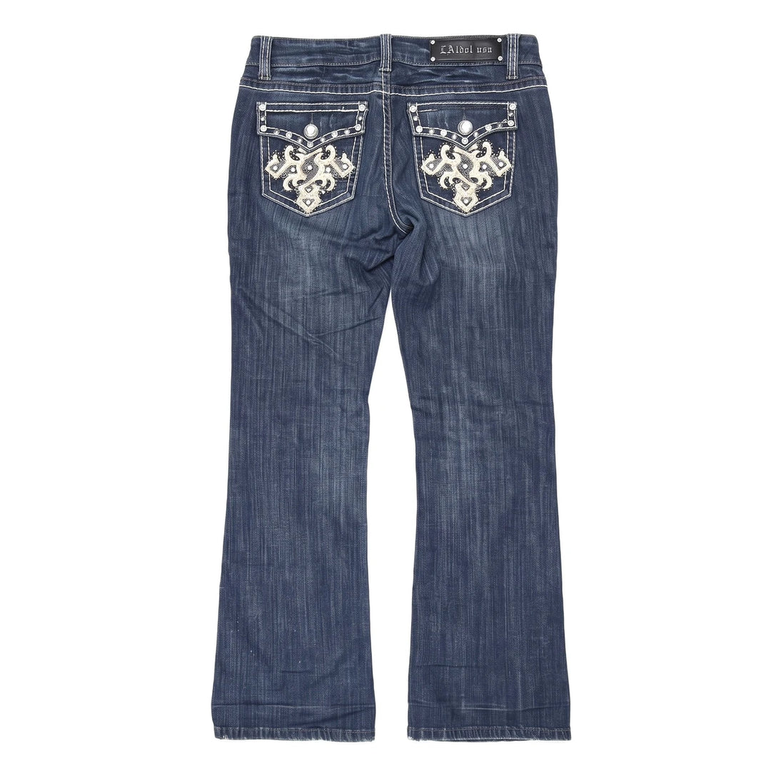 L.A. Idol USA Jeans Flared Marineblau Damen Baumwolle, Elastan – Rückseite