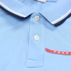 Prada Polo Designer Hellblau Herren Baumwolle – Nahaufnahme-2