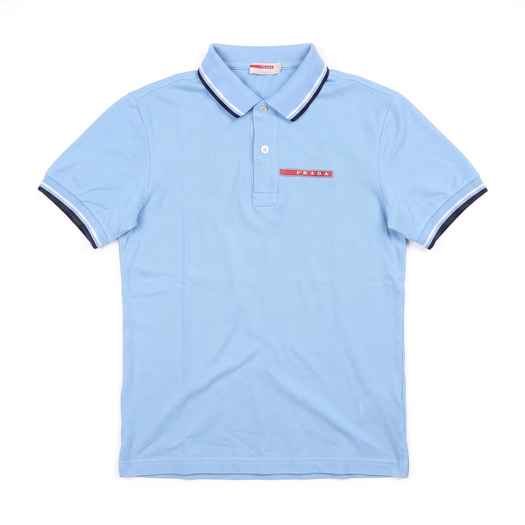 Prada Polo Designer Hellblau Herren Baumwolle – Vorderansicht