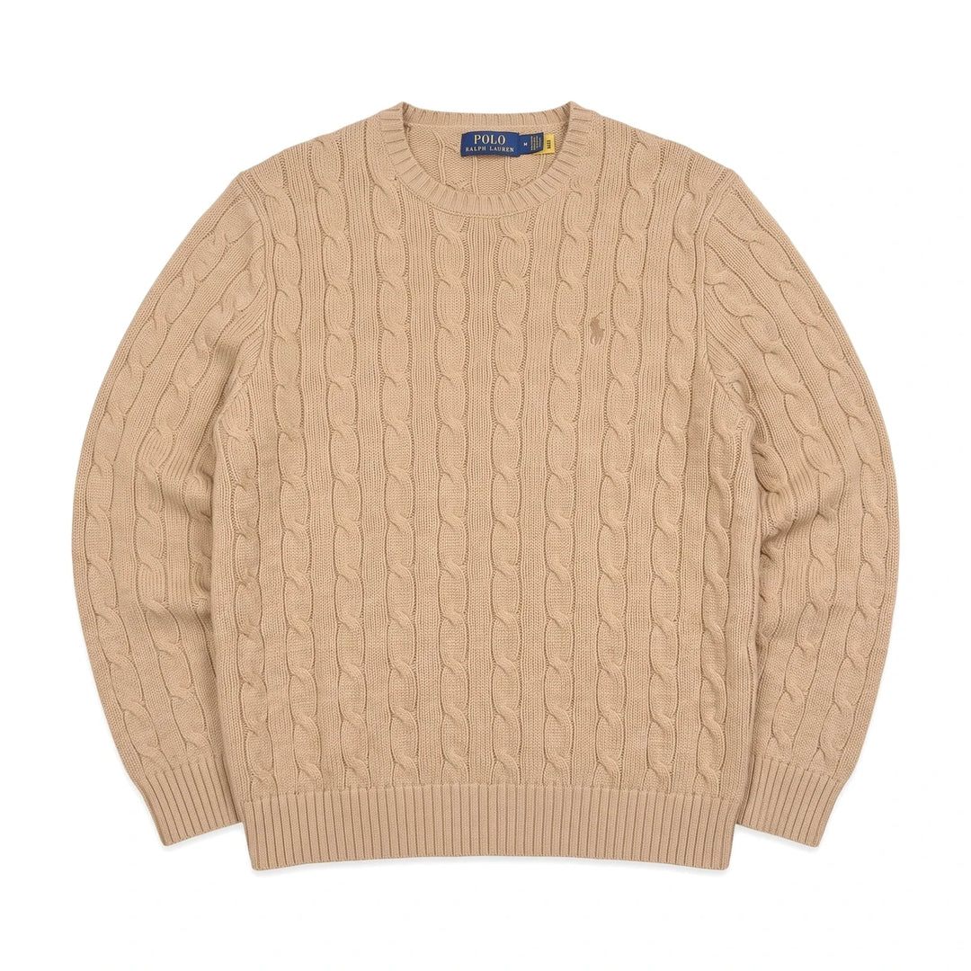 Ralph Lauren Knit Zopfmuster Beige Herren Baumwolle – Vorderansicht