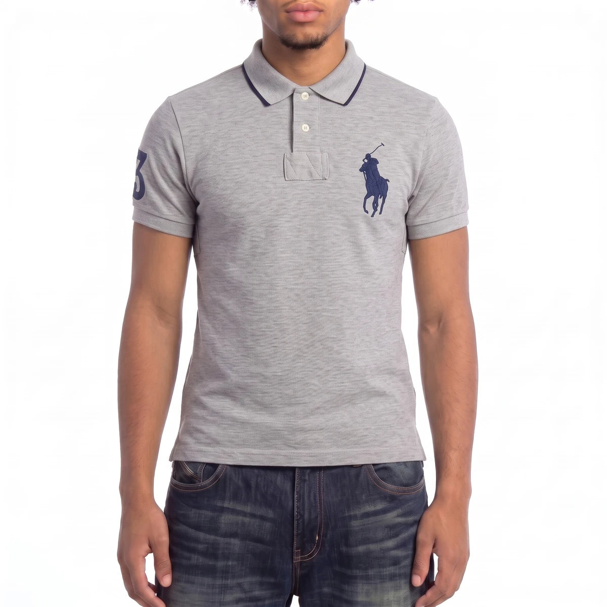 Ralph Lauren Polo Chief Keef Grau Marineblau Herren Baumwolle – Tragefoto_1
