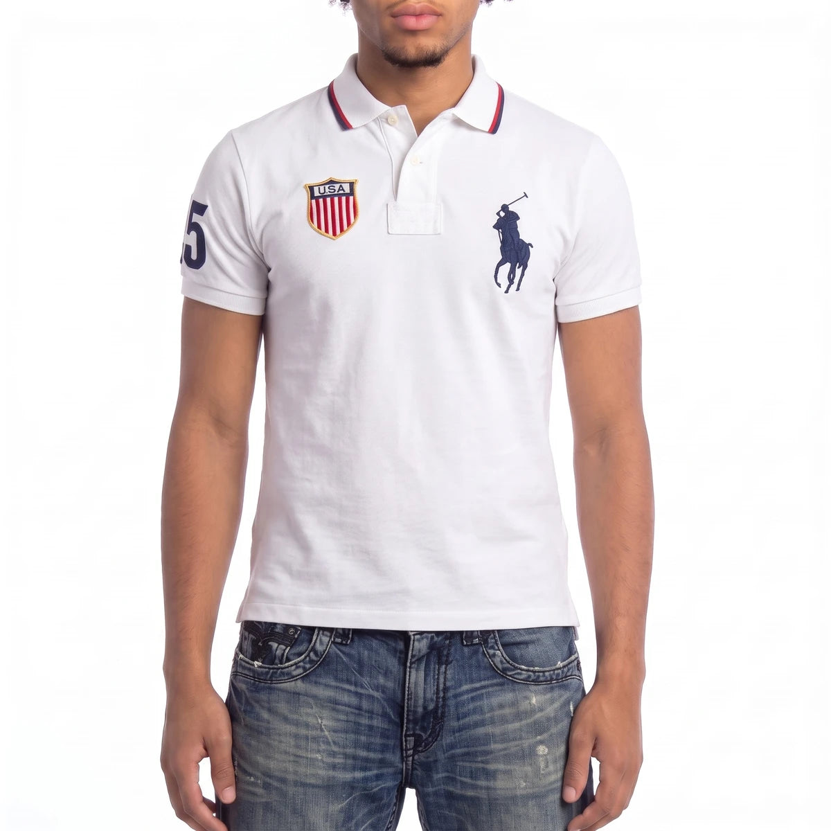 Ralph Lauren Polo Chief Keef Weiß Marineblau Herren Baumwolle – Tragefoto_1