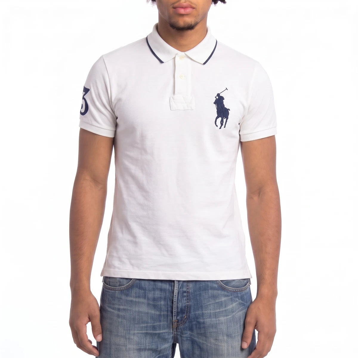 Ralph Lauren Polo Chief Keef Weiß Marineblau Herren Baumwolle – Tragefoto_1