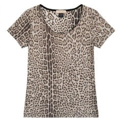 Roberto Cavalli T-Shirt Designer Beige Schwarz Damen Elastan Nylon – Vorderansicht