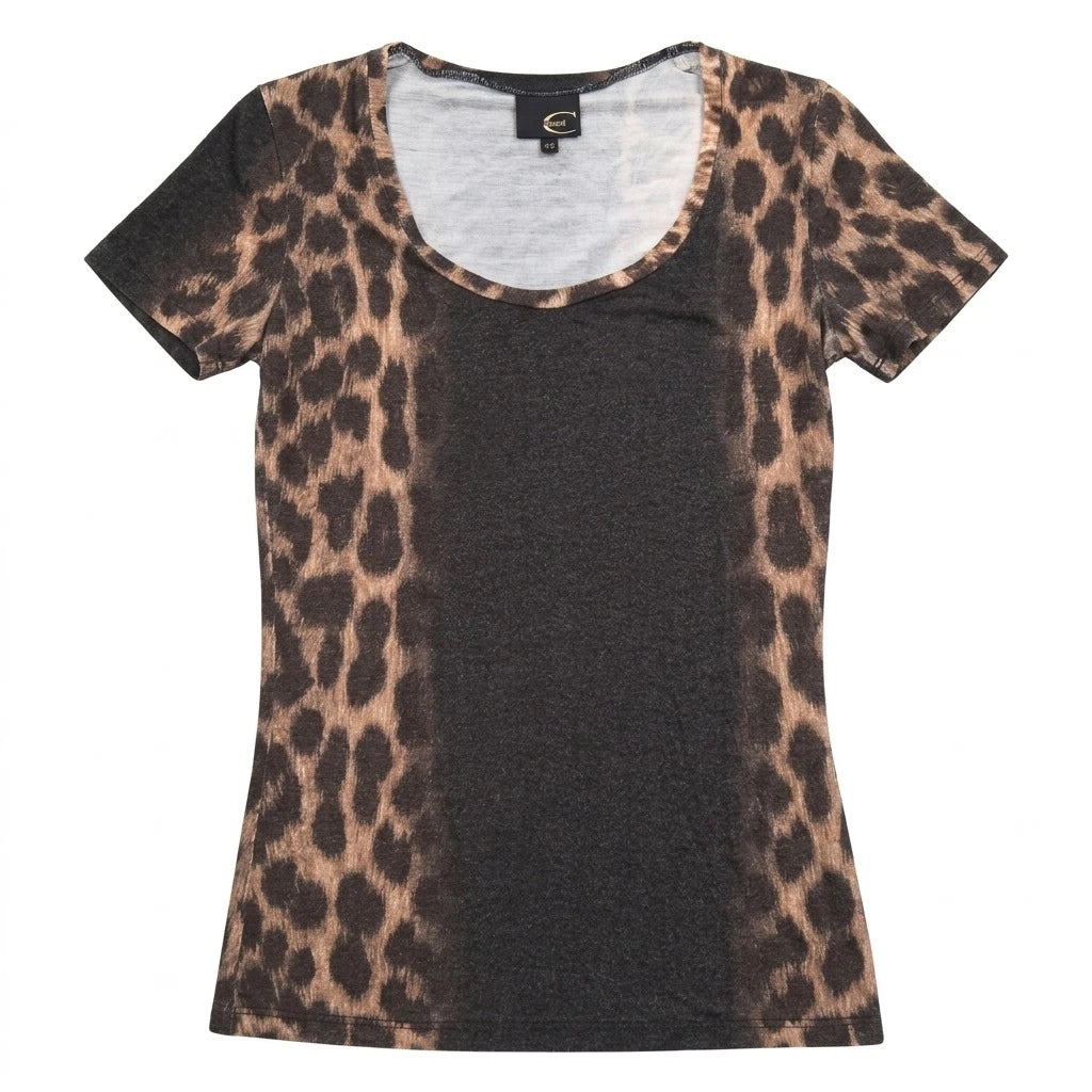 Roberto Cavalli T-Shirt Designer Braun Schwarz Damen Viskose, Elastan – Vorderansicht
