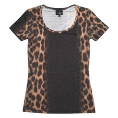 Roberto Cavalli T-Shirt Designer Braun Schwarz Damen Viskose, Elastan – Vorderansicht