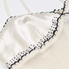 Roberto Cavalli Tanktop Designer Creme Schwarz Damen Viskose, Leinen, Polyamid, Seide, Elastan – Nahaufnahme-2