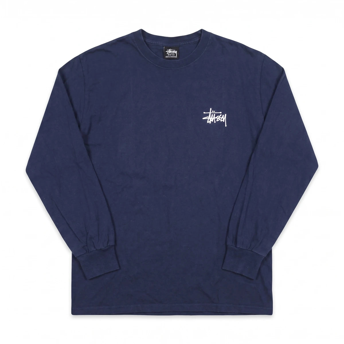 Stüssy T-Shirt Y2K Marineblau Weiß Herren Baumwolle – Vorderansicht