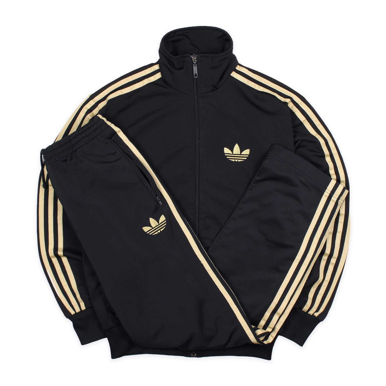 Adidas Firebird Trainingsanzug in Schwarz Gold Größe S