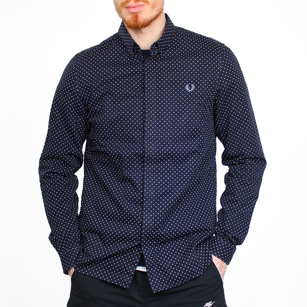 Fred Perry Oxford Hemd Gepunktet - Farbe: Navy - Größe: M - VintageR2