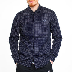 Fred Perry Oxford Hemd Gepunktet - Farbe: Navy - Größe: M - VintageR2