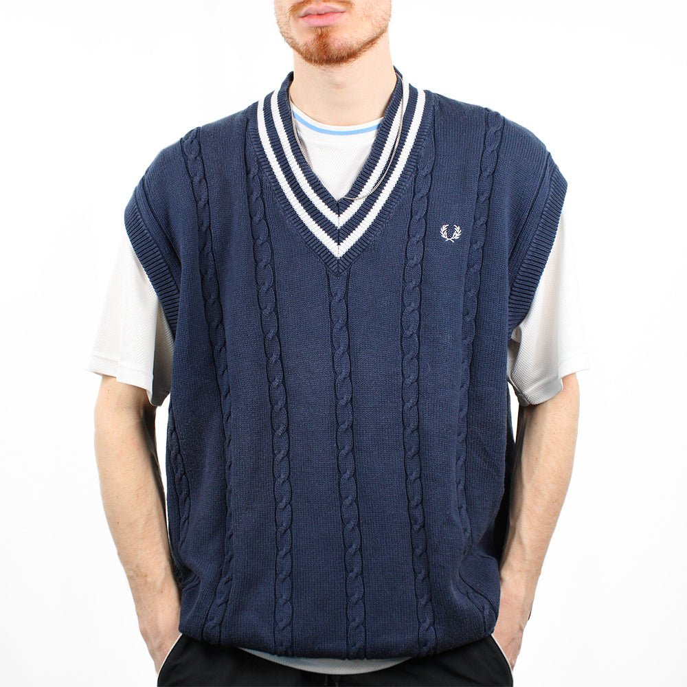 Fred Perry Vintage Zopfmuster Pullunder - Farbe: Navy - Größe: XL - VintageR2