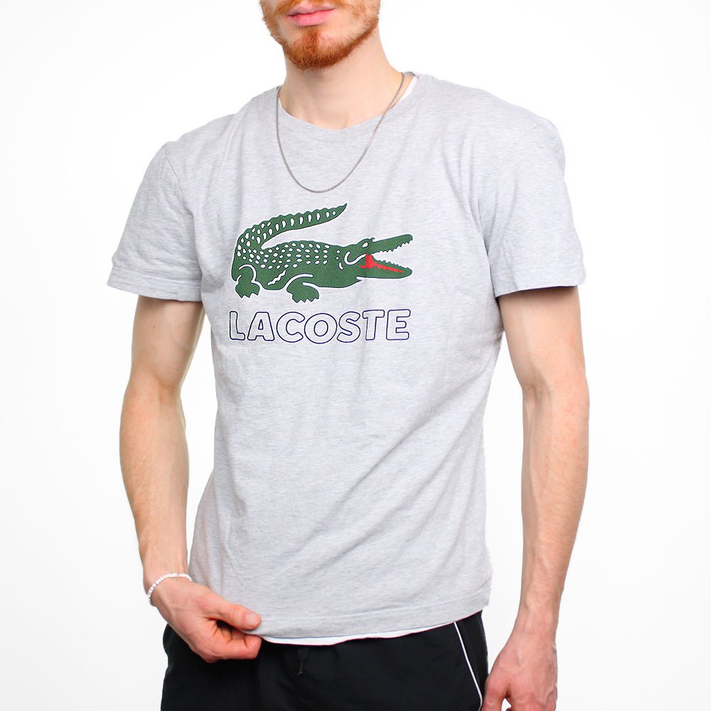 Lacoste T-Shirt großes Krokodil - Farbe: Grey - Größe: M - VintageR2