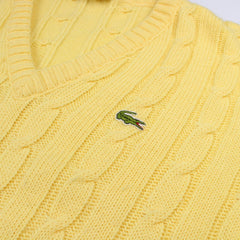 Lacoste V - Neck Zopfmuster Sweater - Farbe: Gold - Größe: M - VintageR2
