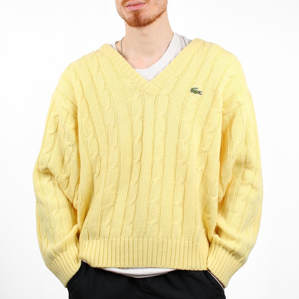 Lacoste V - Neck Zopfmuster Sweater - Farbe: Gold - Größe: M - VintageR2