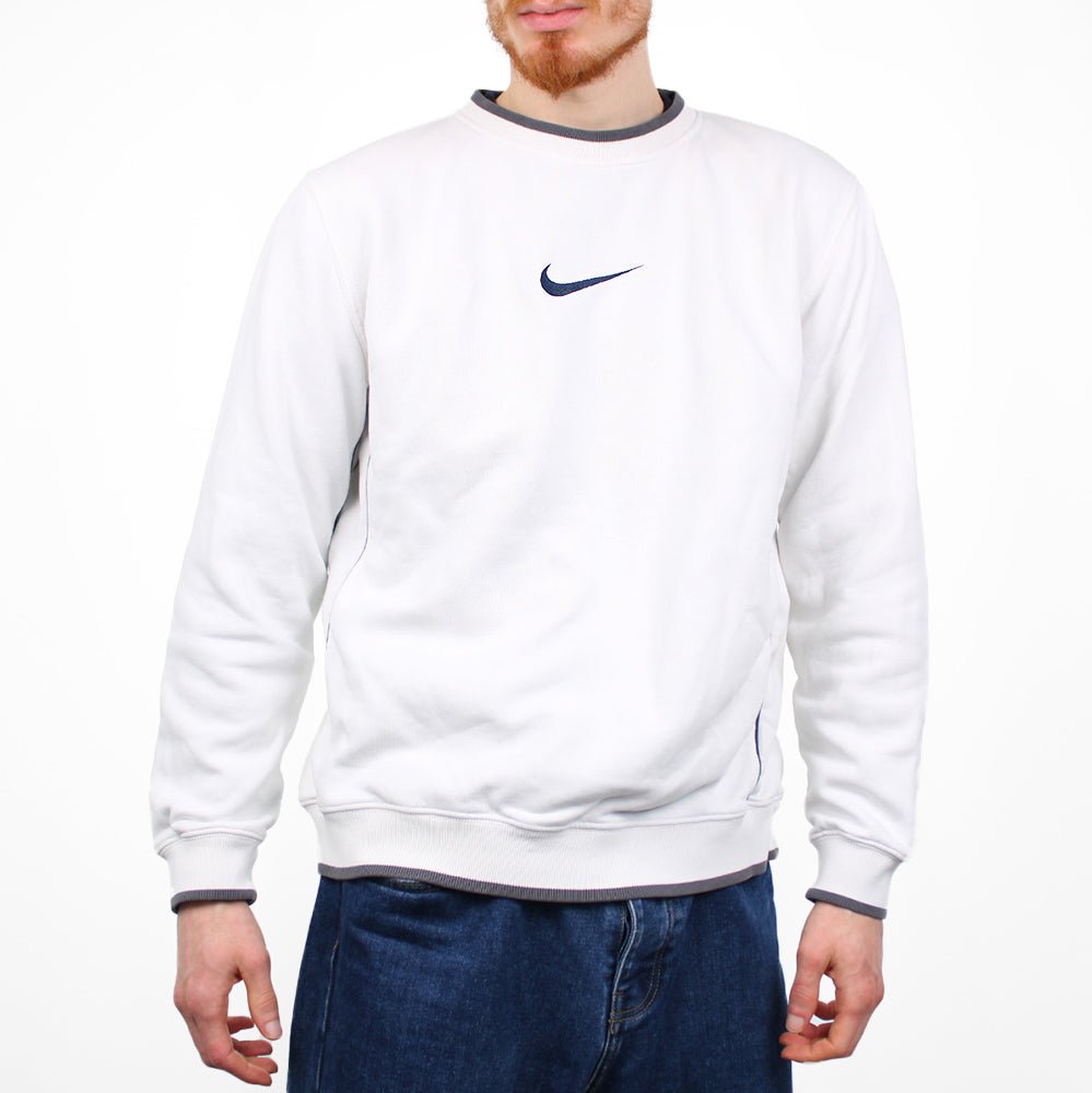 Nike Vintage Center Swoosh Gestreifter Sweater - Farbe: White - Größe: M - VintageR2