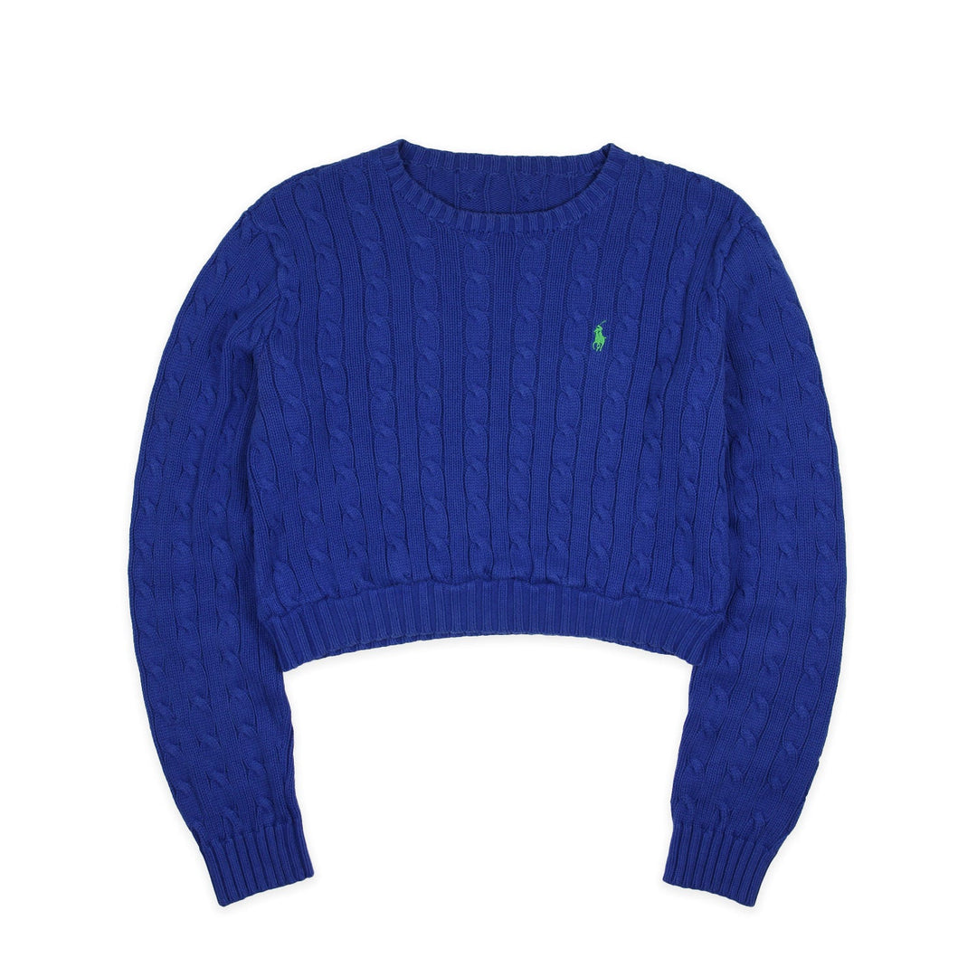 Ralph Lauren Crop Zopfmuster Pullover in Blau Größe M