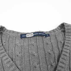 Ralph Lauren Pullover mit Zopfmuster V-Neck - Farbe: Grey - Größe: L - VintageR2
