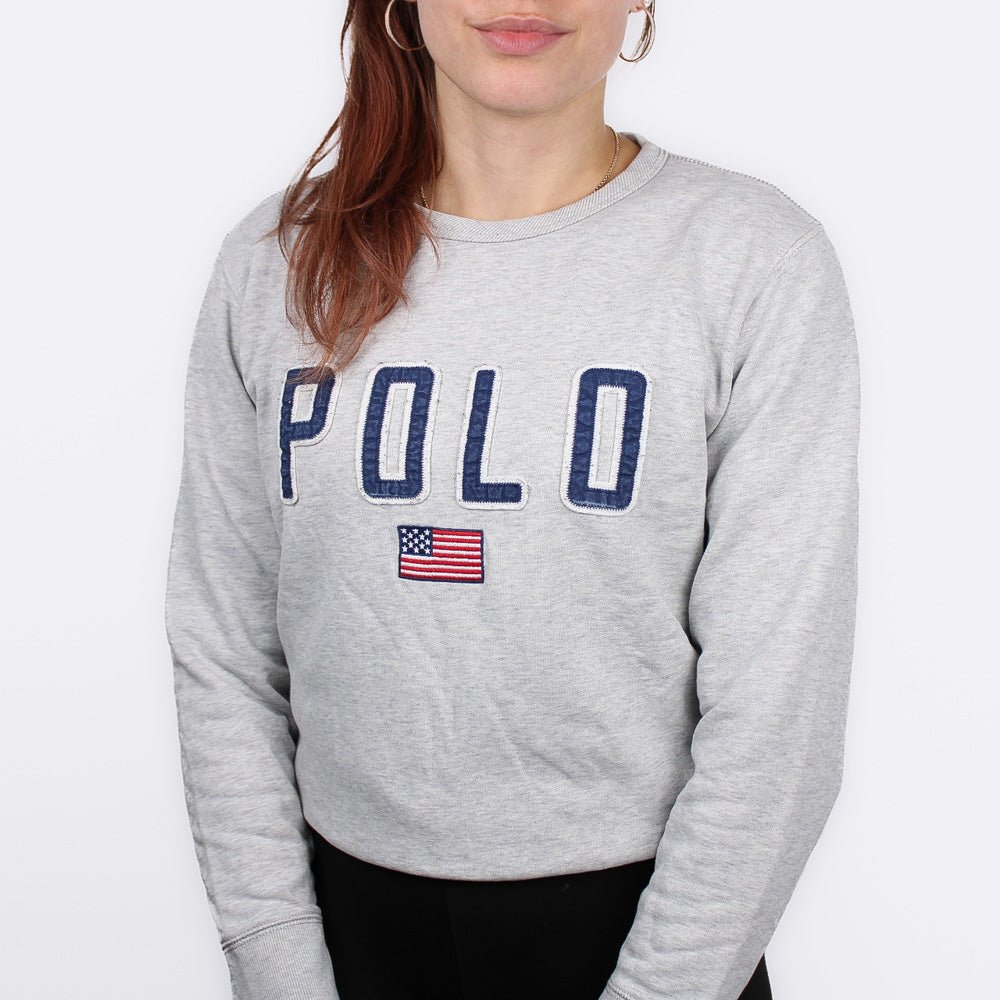 Ralph Lauren USA Spellout Sweater - Farbe: Grey - Größe: S - vintageR2