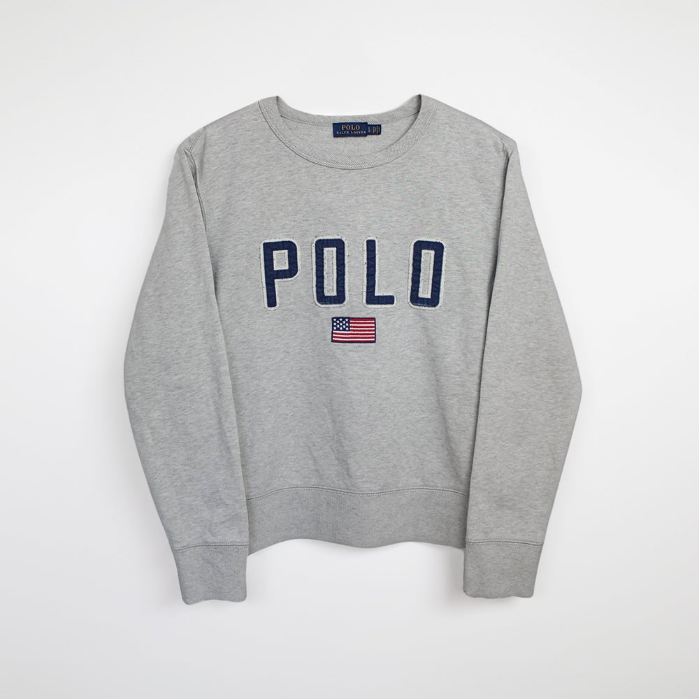 Ralph Lauren Vintage Spellout Sweater - Farbe: Grey - Größe: M - vintageR2